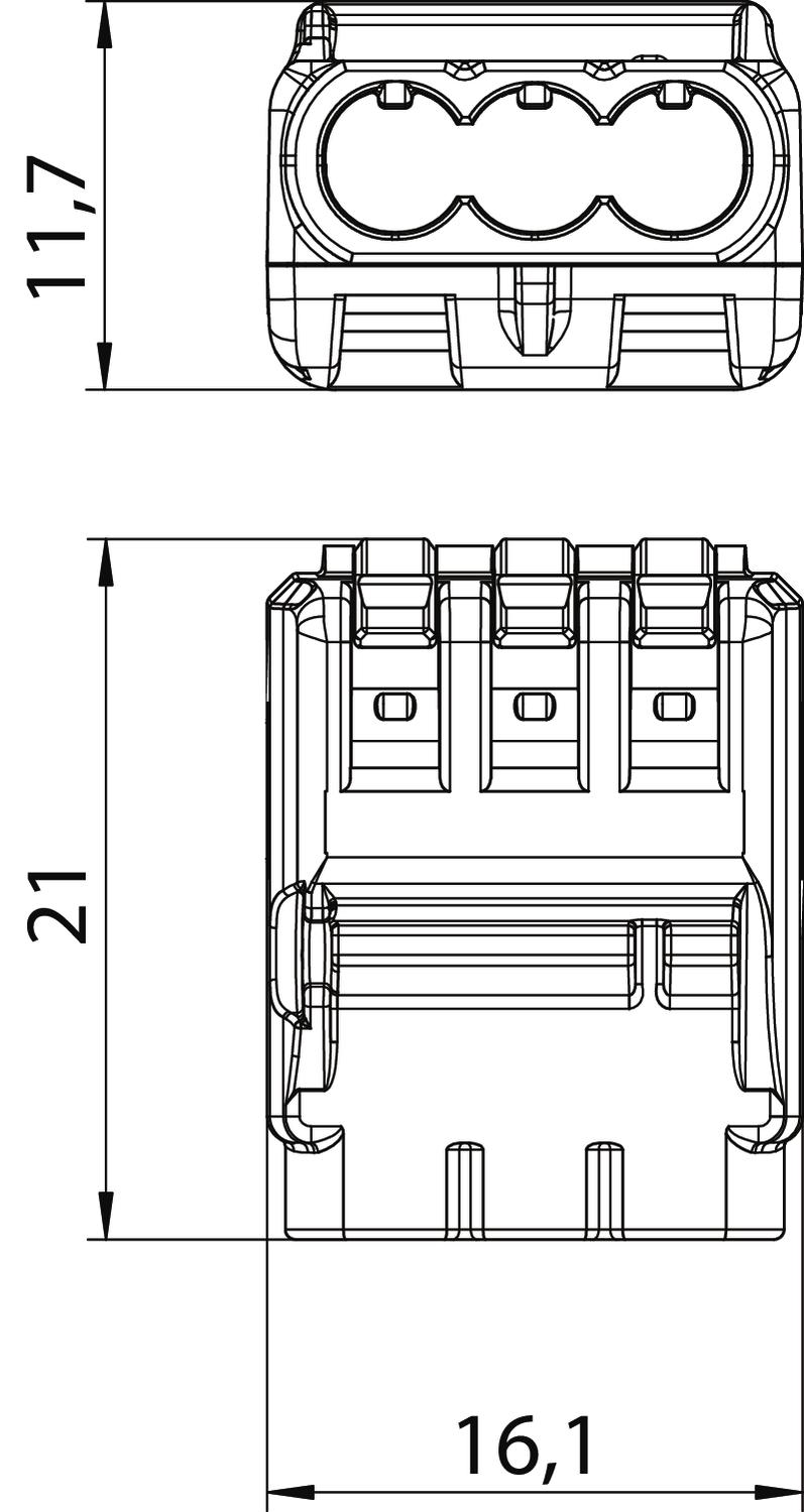 Universalus bevaržtis gnybtas 3 kont. 0,2-2,5mm² Polikarbonatas permatomas - Image 2