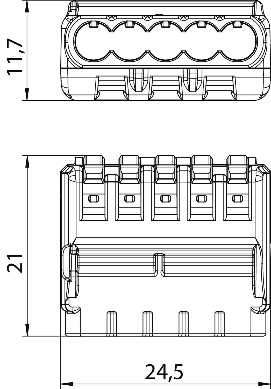 Universalus bevaržtis gnybtas 5 kont. 0,2-2,5mm² Polikarbonatas permatomas - Image 2