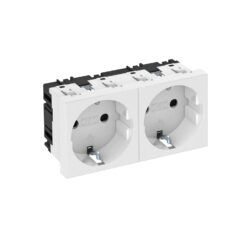 Kištukinis lizdas 0°, dvigubas su apsauga 250V, 10/16A Polikarbonatas baltas RAL 9010
