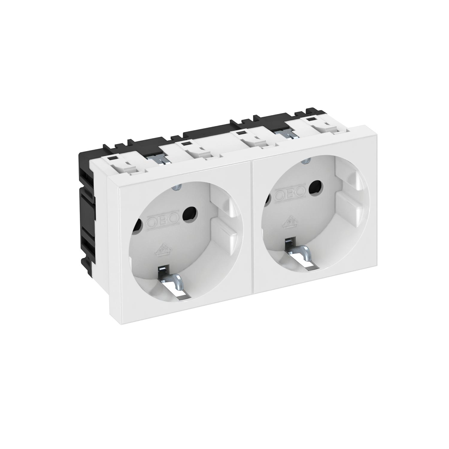 Kištukinis lizdas 0°, dvigubas su apsauga 250V, 10/16A Polikarbonatas baltas RAL 9010