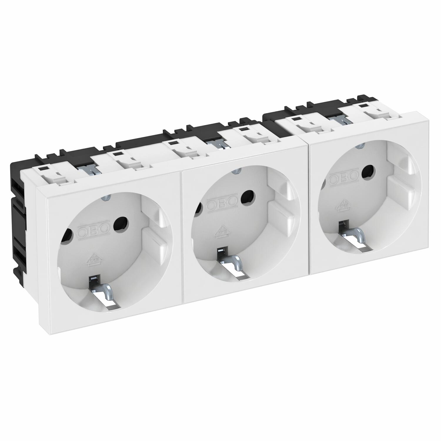 Kištukinis lizdas 0°, trigubas su apsauga 250V, 10/16A Polikarbonatas baltas RAL 9010