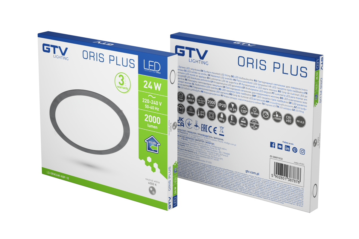 ORIS PLUS 24W 4000K 2000lm IP20/IP44 120* šviestuvas juodas p/t 3 metų garantija - Image 2
