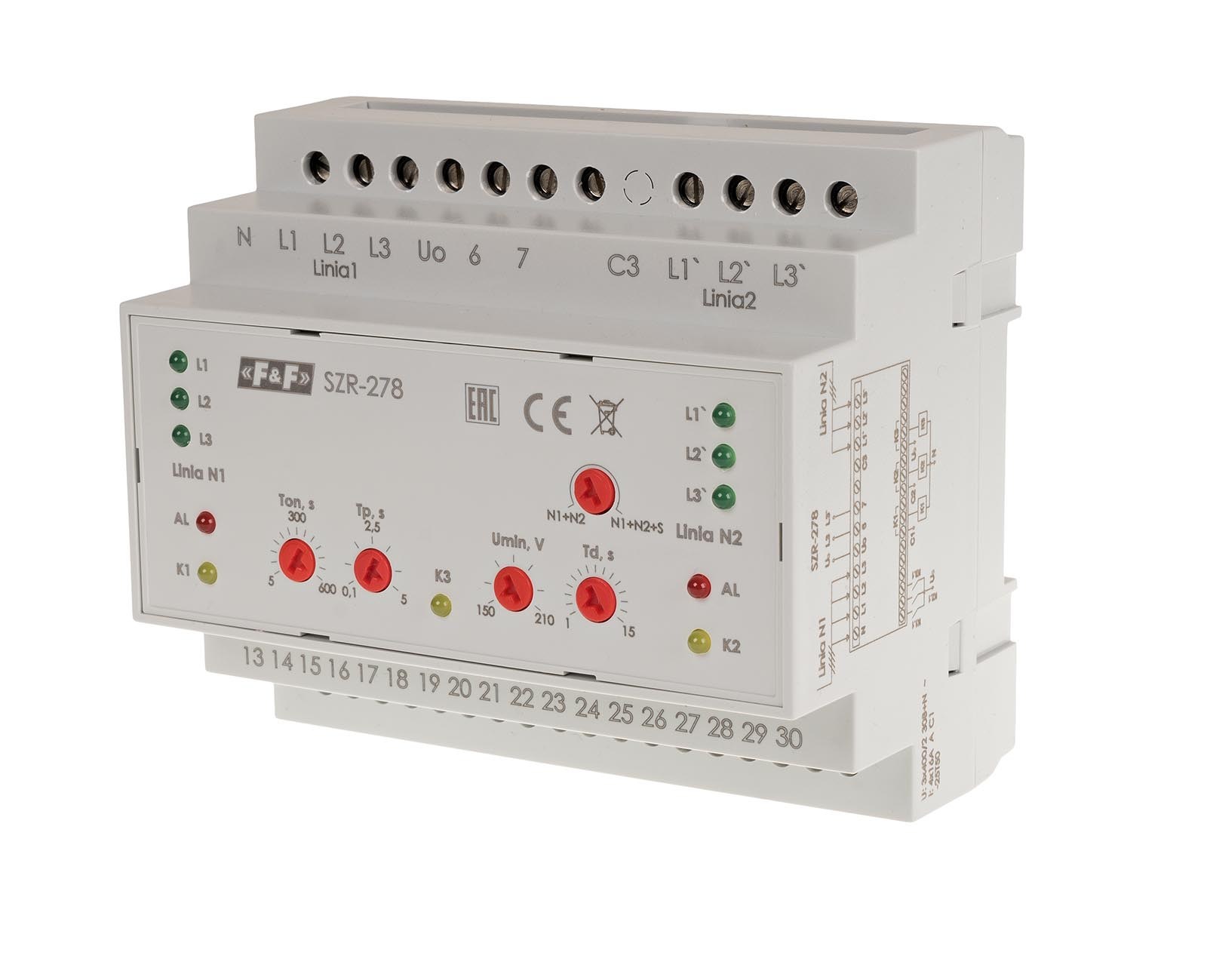 SZR-278 Tinklo-generatoriaus perjungimo relė 3F F&F