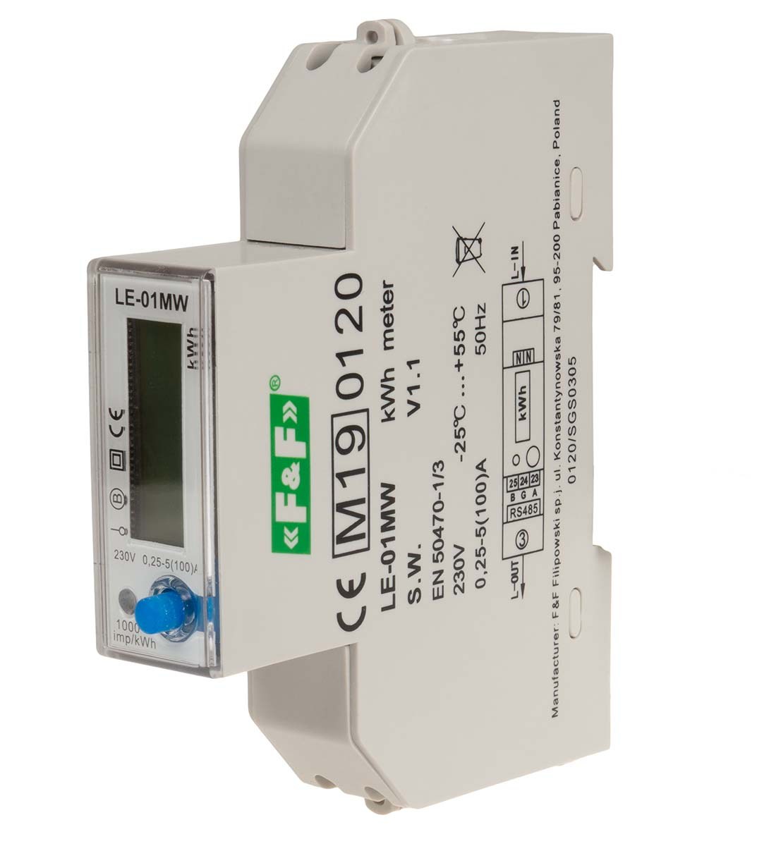 LE-01MW Modbus Elektros energijos skaitiklis, dviejų krypčių 1F 100A 230Vac Tiesioginio jungimo, 4 tarifų
