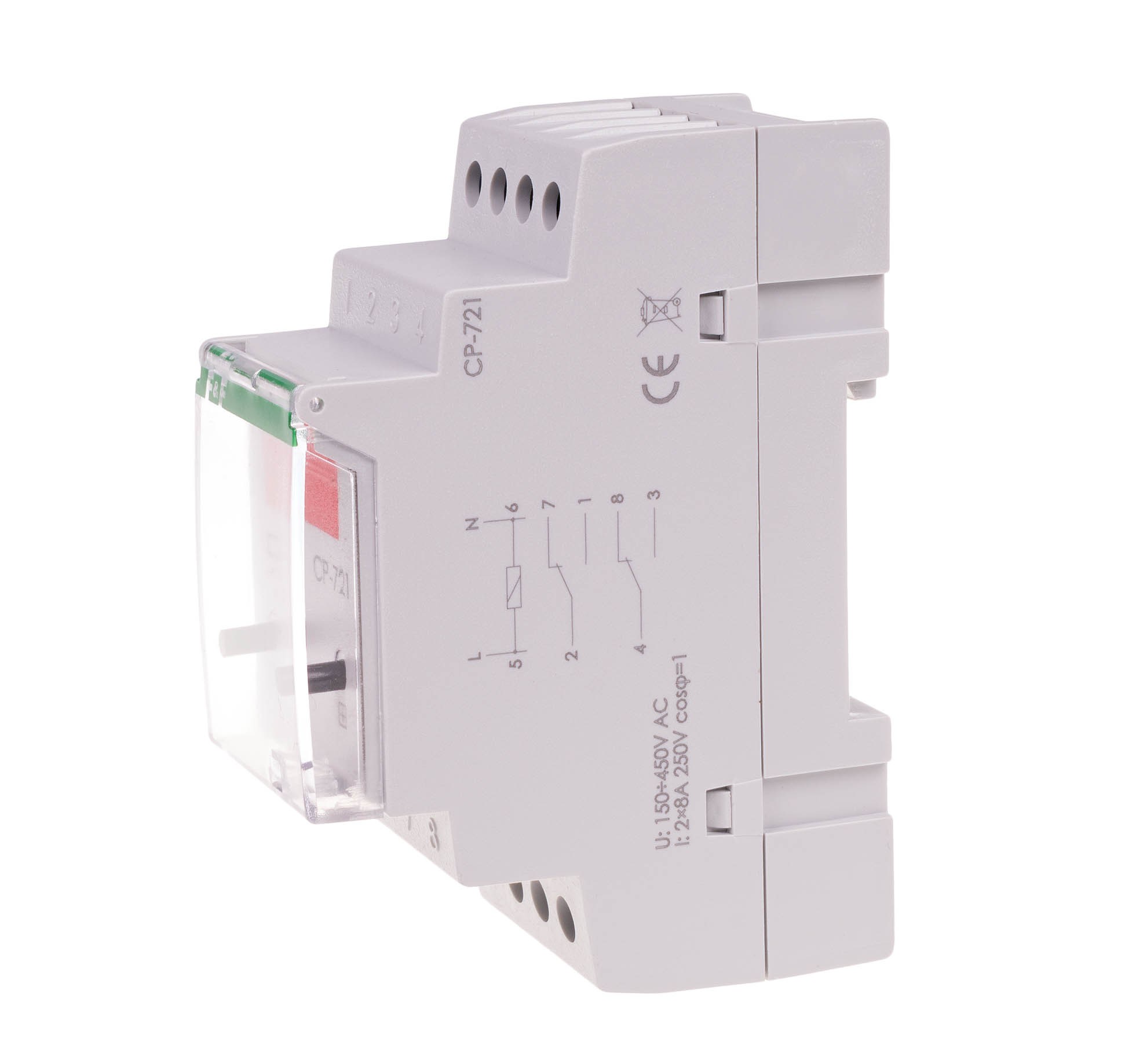 CP-721 Įtampos kontrolės relė 1F 2NO/NC apatinė 150-210V, viršutinė 230-260V