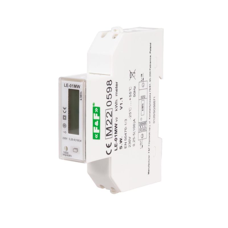 LE-01MW Modbus Elektros energijos skaitiklis, dviejų krypčių 1F 100A 230Vac Tiesioginio jungimo, 4 tarifų - Image 2