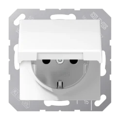 SCHUKO® lizdas, 16 A 250 V ~, su atlenkiamu dangteliu, kieto plastiko, AS serijos, baltas