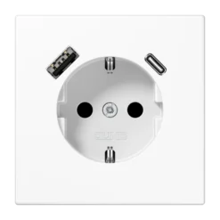 SCHUKO® lizdas 16 A 250 V ~, su USB įkrovikliu 1 x A tipo + 1 x C tipo, SAFETY+, LS serijos, baltas