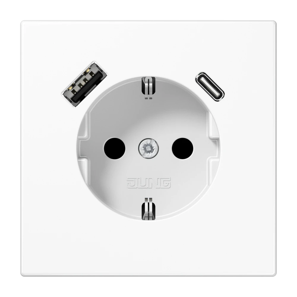 SCHUKO® lizdas 16 A 250 V ~, su USB įkrovikliu 1 x A tipo + 1 x C tipo, SAFETY+, LS serijos, baltas