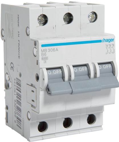 MB306A Automatinis jungiklis 3polis 6A B 6kA 400V