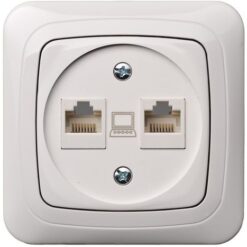 IKL-002-01 A/B 2-vietis komp.lizdas 2xRJ45 kat.5e be rėmelio, baltas