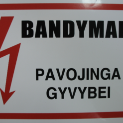 Ženklas pakabinamas "Bandymai! Pavojinga gyvybei" 210x280mm