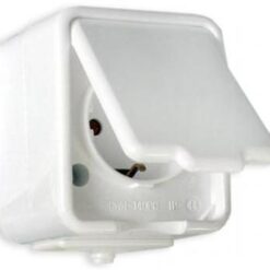 GWN-140PC kištukinis lizdas su įžeminimu, virštinkinis, IP44, baltas, 16A/250V, (pak.30vnt.)