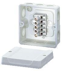 DE9326 hermetinė instaliacinė dėžutė 88x88x47mm IP55 su gnybtais, balta