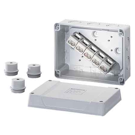 K9105 hermetinė instaliacinė dėžutė 167x125x82mm IP55/65 su gnybtais, pilka