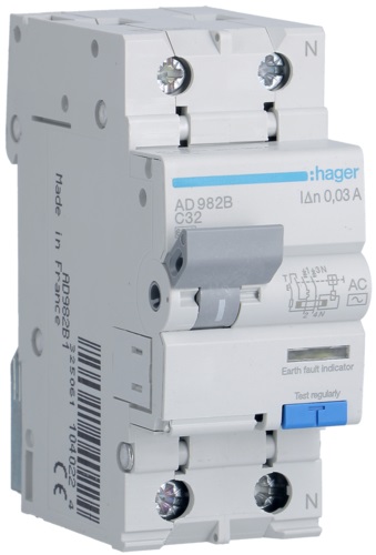 AD982B Kombinuotas automatinis jungiklis 32A 30mA 2polis C 6kA 230V