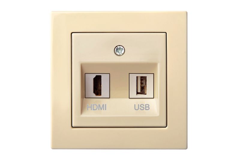 ELSILON HDMI+USB-002-01 E/S įleistinis duomenų perdavimo HDMI+USB lizdas, be rėmelio, smėlio spalvos