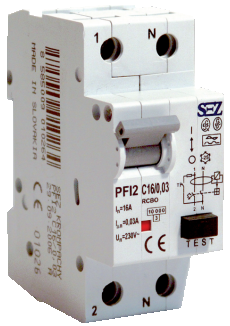 PFI2-C16/0.03 kombinuotas automatinis jungiklis 16A/30mA 2polis C 6kA 230V