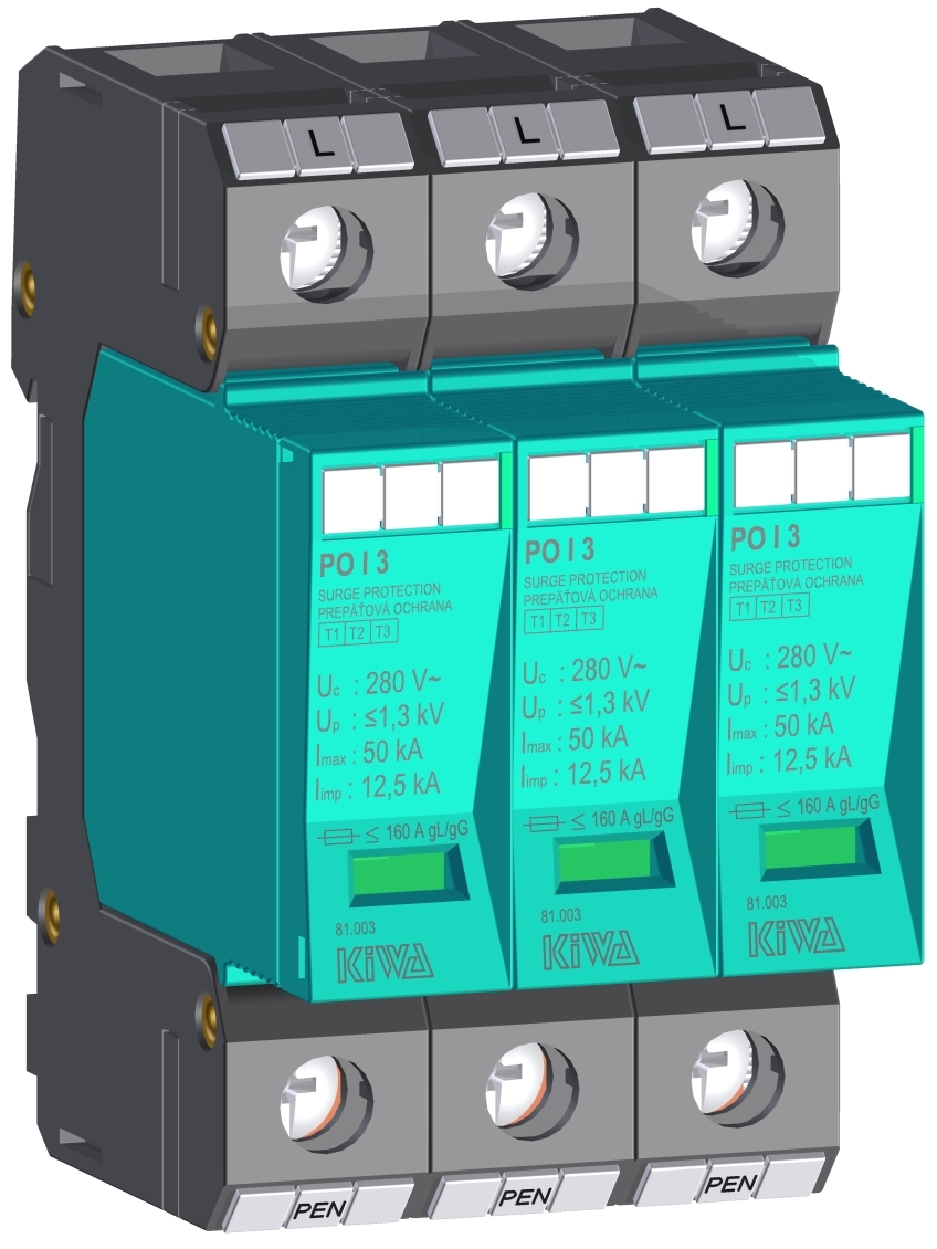 81.003 PO I 3 280V/12,5kA viršįtampių ribotuvas 3P I+II+III (B+C+D) klasė 12,5kA 1,3kV