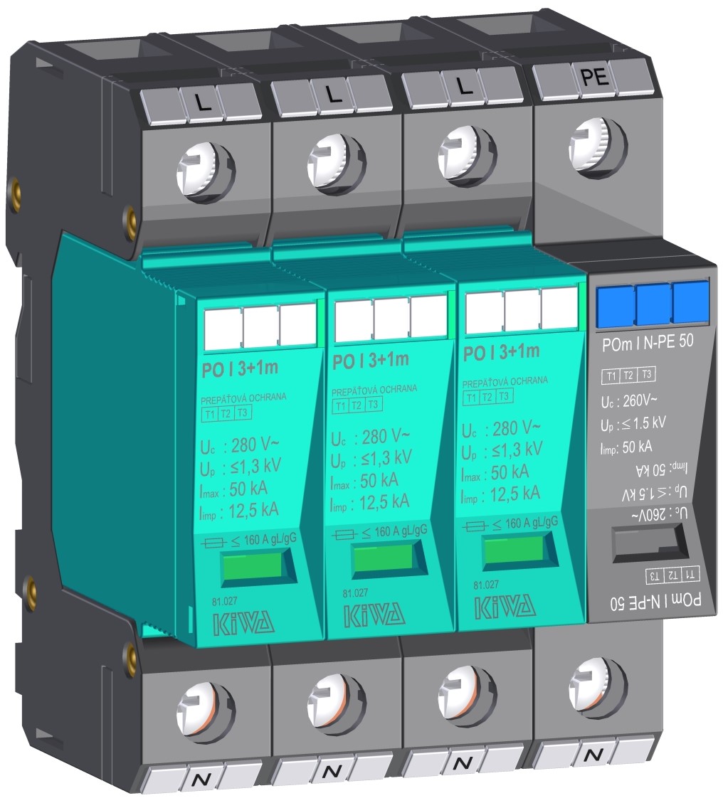 81.027 PO I 3+1m 280V/12,5kA viršįtampių ribotuvas 3P+NPE I+II+III (B+C+D) klasė 50kA 1,3kV