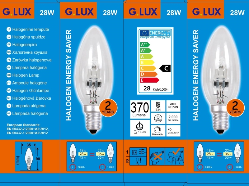 C35 E14 28W ECO halogeninė lemputė skaidri