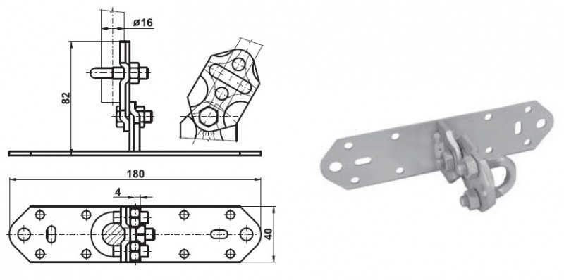 MJVP005 Žaibolaidžio d16mm laikiklis universalus cinkuotas