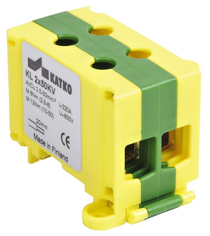 KL2x50PE gnybtas 2,5-50mm2 Al/Cu 320A 800V geltonas/žalias