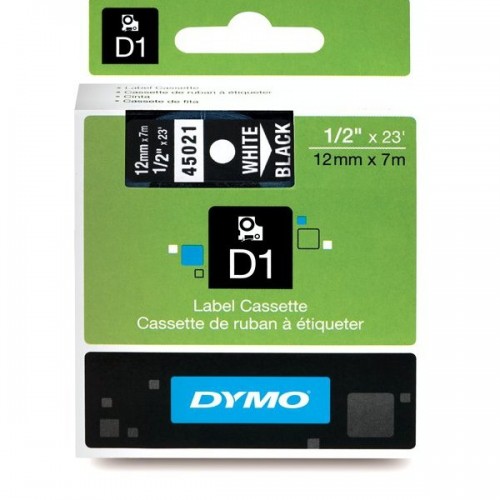45021 Dymo D1 juostelė 12mm x 7m balta ant juodos (S0720610)