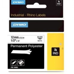 18483 Dymo Rhino juostelė 12 mm/5,5m  juoda ant baltos poliesterinė