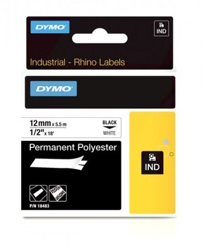18483 Dymo Rhino juostelė 12 mm/5,5m juoda ant baltos poliesterinė