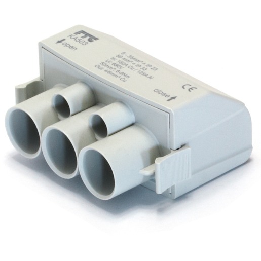KA503 Paskirstymo gnybtas (stulpinis) 3x6-50mm², 2x1,5-10mm² pilkas