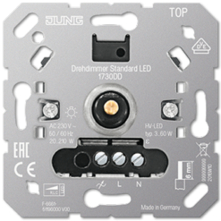 1730DD Standartinis pasukamas dimeris LED (šviesos reguliatorius (mechanizmas)) kaitr/hal/tor.tr lempoms 20..210W, HV LED 3..60W