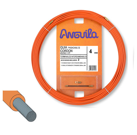 EA60400010 Plieninis kabelio įtraukėjas 4mm 10m oranžinis, dengtas polipropilenu