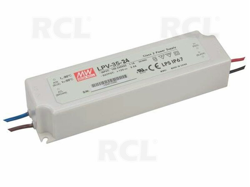 LPV-35-24 Impulsinis maitinimo šaltinis 24V 1.5A IP67 Mean Well