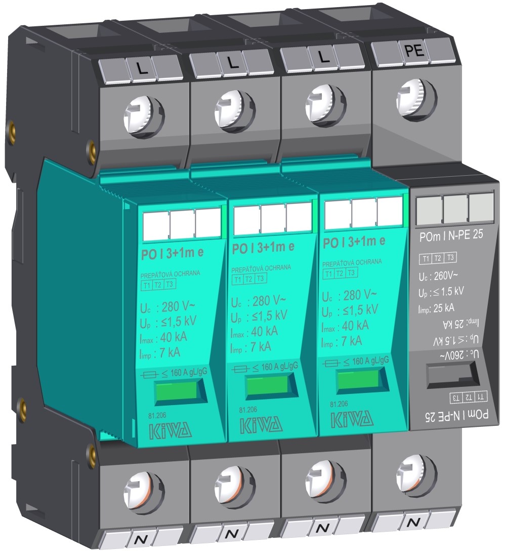 81.206 PO I 3+1m 280V/7kA viršįtampių ribotuvas 3P+NPE I+II+III (B+C+D) klasė 7kA 1,3kV