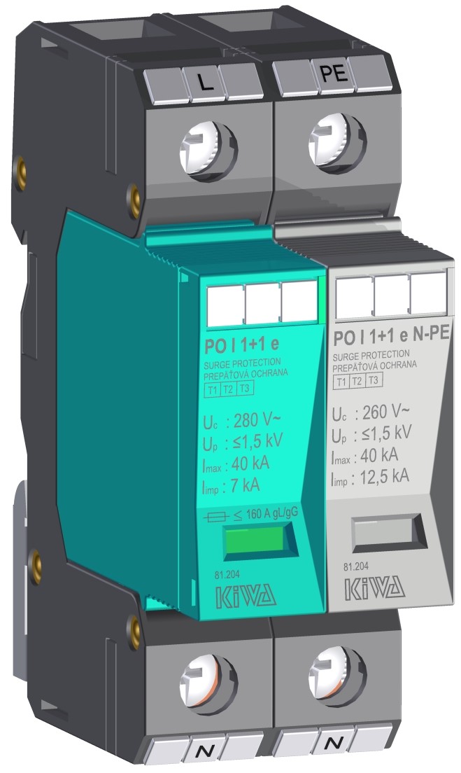 81.204 PO I 1+1 280V/7kA viršįtampių ribotuvas 1P+NPE I+II+III (B+C+D) klasė 7kA 1,3kV