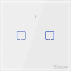 Išmanusis liečiamas sieninis jungiklis SONOFF T0EU2C-TX, 2 kanalų, 480W/1 kanalui, 960W/viso, 230VAC, valdomas liečiamu mygtuku, programėle, Wi-Fi, galimybė valdyti balsu