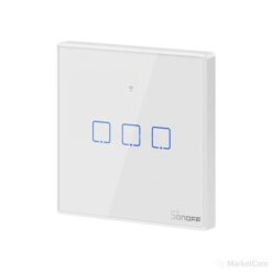 Išmanusis liečiamas sieninis jungiklis SONOFF T2EU3C-TX, 3 kanalų, 240W/kanalui, 720W/viso, 230VAC, valdomas liečiamu mygtuku, programėle, Wi-Fi, galimybė valdyti balsu ir SONOFF pulteliu (SONOFF pultelis į komplektaciją neįeina)
