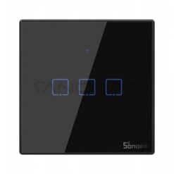 Išmanusis liečiamas sieninis jungiklis SONOFF T3EU3C-TX, 3 kanalų, 240W/kanalui, 720W/viso, 230VAC, valdomas liečiamu mygtuku, programėle, Wi-Fi, galimybė valdyti balsu ir SONOFF pulteliu (SONOFF pultelis į komplektaciją neįeina)