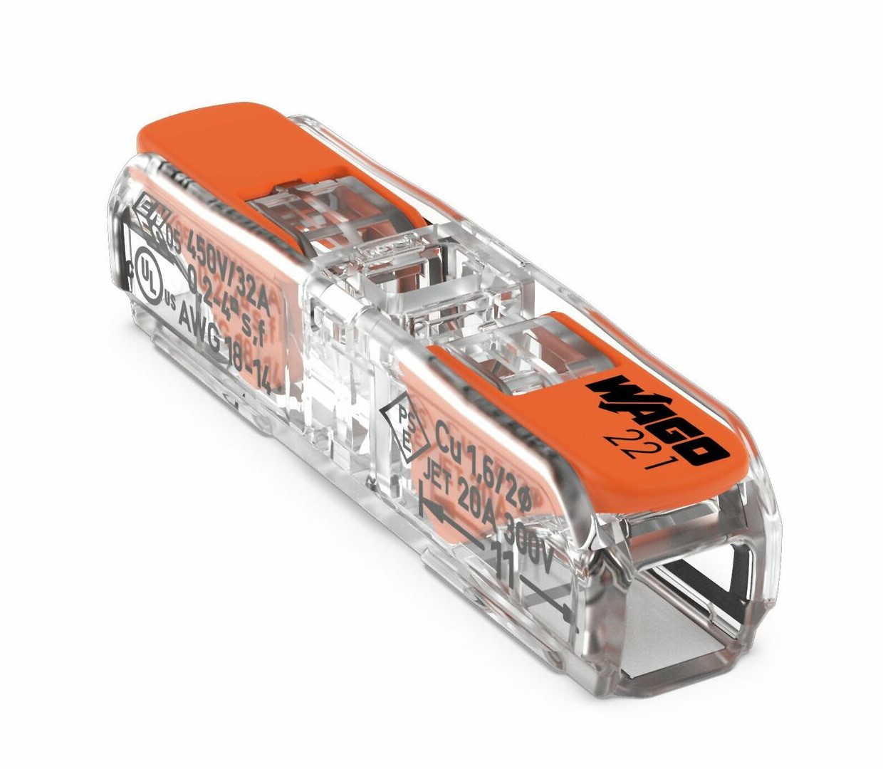 221-2411 Universali laidų jungtis Inline 2x0.2-4mm2 32A (60vnt.) WAGO