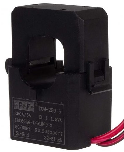 TOM-250-5 Srovės transformatorius, atsegamas 250/5A 23x24mm, 1 klasė