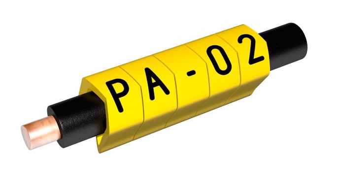 PA1/3 geltoni žymekliai uždaro profilio: raidė I (250vnt) kabeliams nuo 2,5 iki 5,00mm