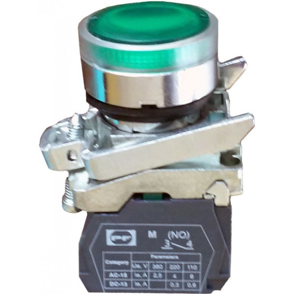 Mygtukinis jungiklis LED FP PCPI žalia 1NO IP40 230V