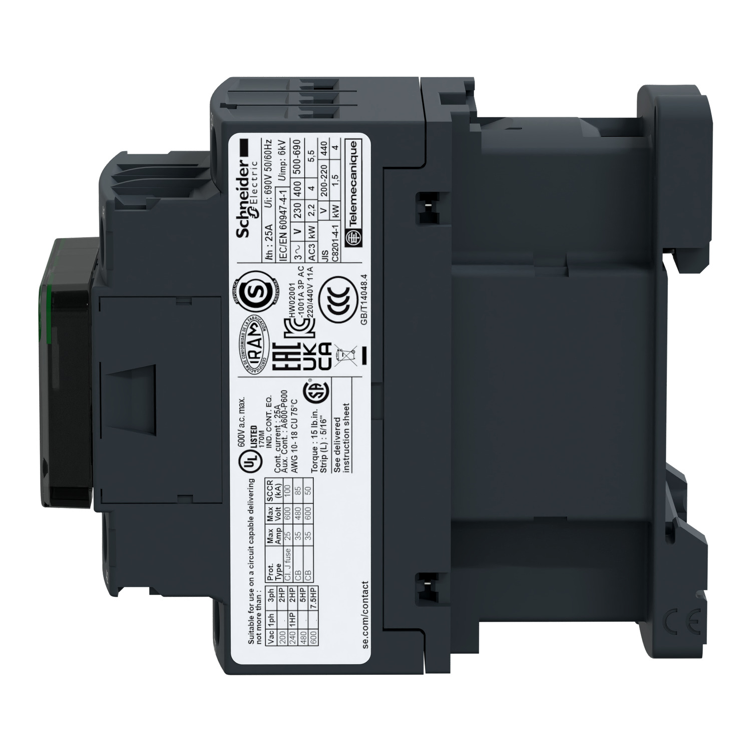 LC1-D50-AP7 kontaktorius 22kW/50A 3polis AC3 1NA+1NU ritė 230V AC - Image 5