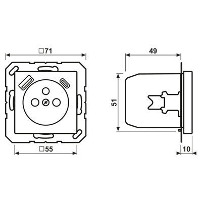 Lizdas, prancūziškos/belgiškos sistemos 16 A 250 V ~, su USB įkrovikliu 1 x A tipo + 1 x C tipo, SAFETY+, A serijos, aliuminis - Image 2