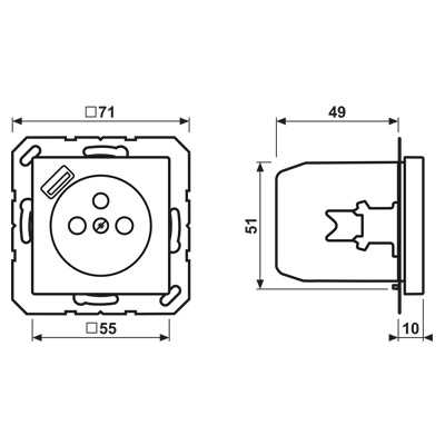 Lizdas, prancūziškos/belgiškos sistemos 16 A 250 V ~, su USB įkrovikliu 1 x A tipo, SAFETY+, A serijos, aliuminis - Image 2