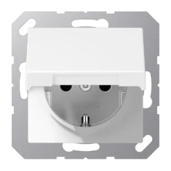 SCHUKO® lizdas, 16 A 250 V ~, su atlenkiamu dangteliu, termoplastiniu laku, A serijos, matinės sniego baltumo spalvos
