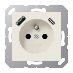 Lizdas, prancūziškos/belgiškos sistemos 16 A 250 V ~, su USB įkrovikliu 1 x A tipo + 1 x C tipo, SAFETY+, AS serijos, dramblio kaulo spalvos