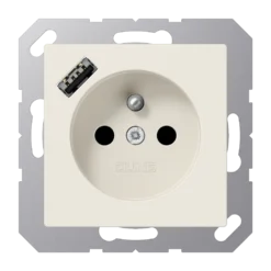 Lizdas, prancūziškos/belgiškos sistemos 16 A 250 V ~, su USB įkrovikliu 1 x A tipo, SAFETY+, AS serijos, dramblio kaulo spalvos