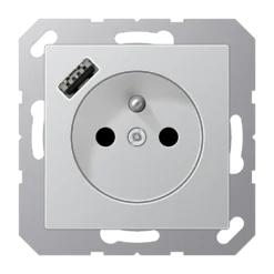 Lizdas, prancūziškos/belgiškos sistemos 16 A 250 V ~, su USB įkrovikliu 1 x A tipo, SAFETY+, A serijos, aliuminis
